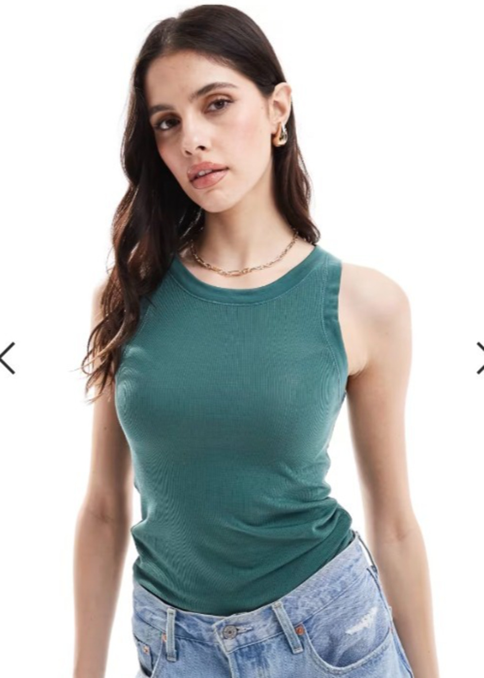 AllSaints Rina Tank Top US 10 EU 42 Deep Teal Green Ribbed Lyocell Stretch